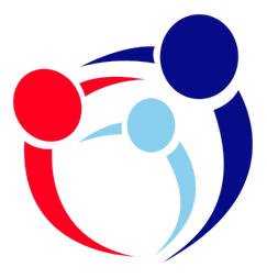 USA Family Health Insurance Logo. Red, blue, and light blue circles and arcs forming a stylized family or group embracing.