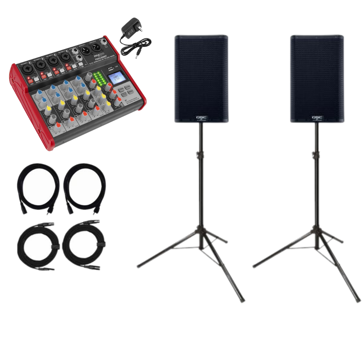 Two speakers for rent with bluetooth connection.