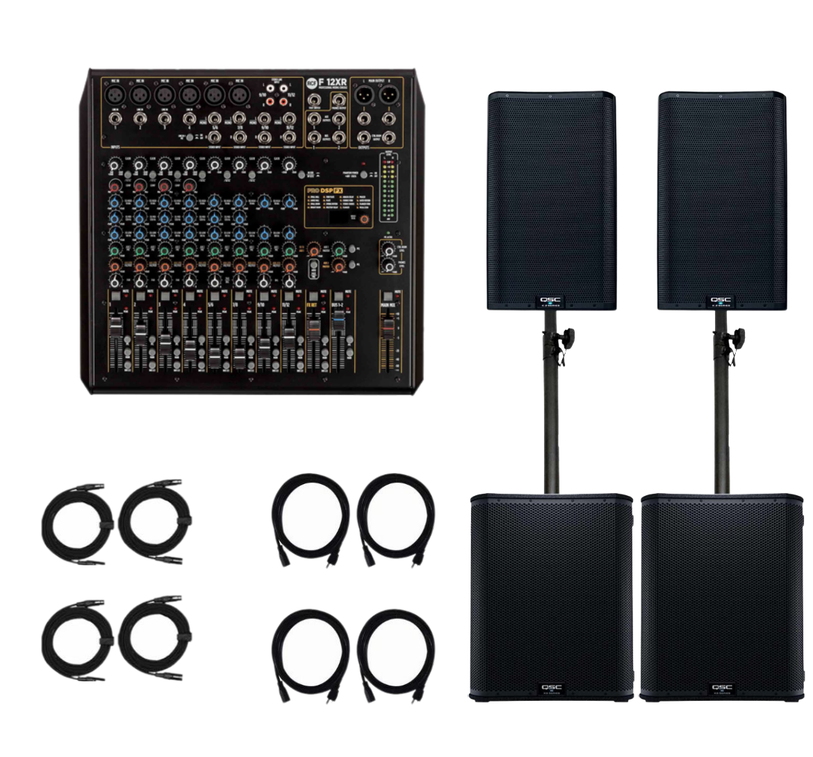 Complete DJ and Live Sound - Speakers, Mixer, and Cables included.