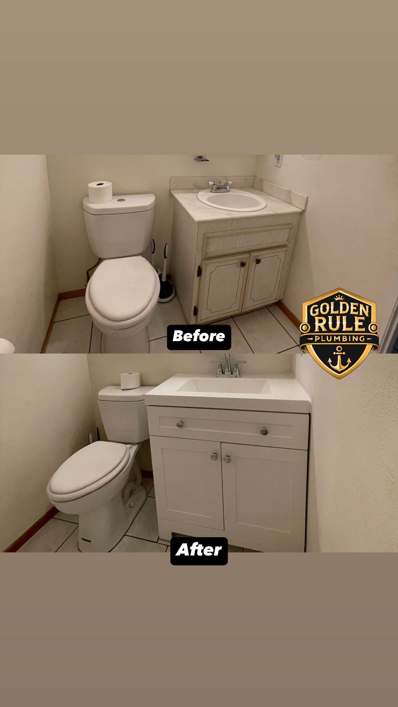 A before and after picture of a bathroom with a toilet and sink.
