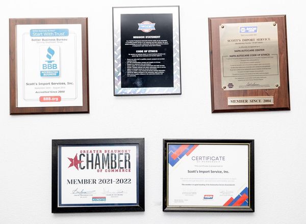 Our Awards at Scott's Import Service in Beaumont, TX