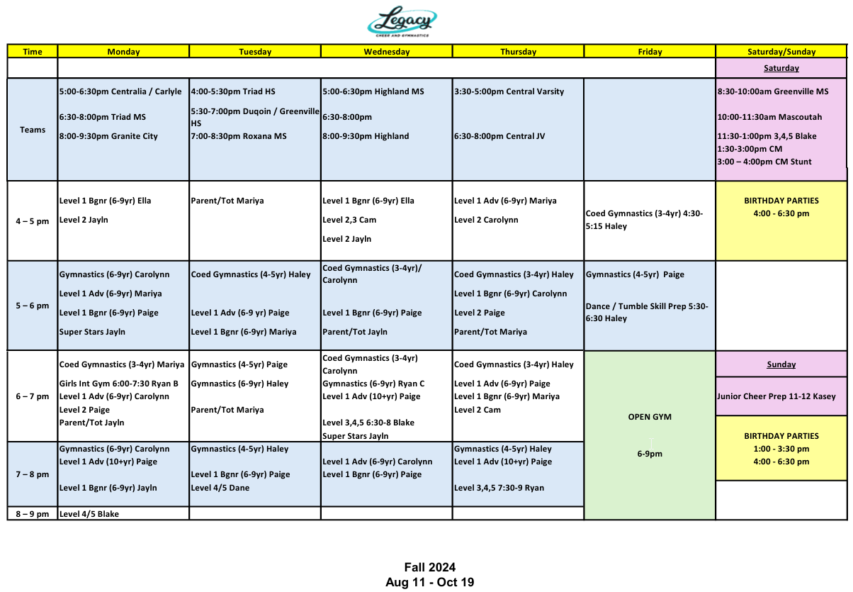 Classes calendar | Highland, IL | LCG