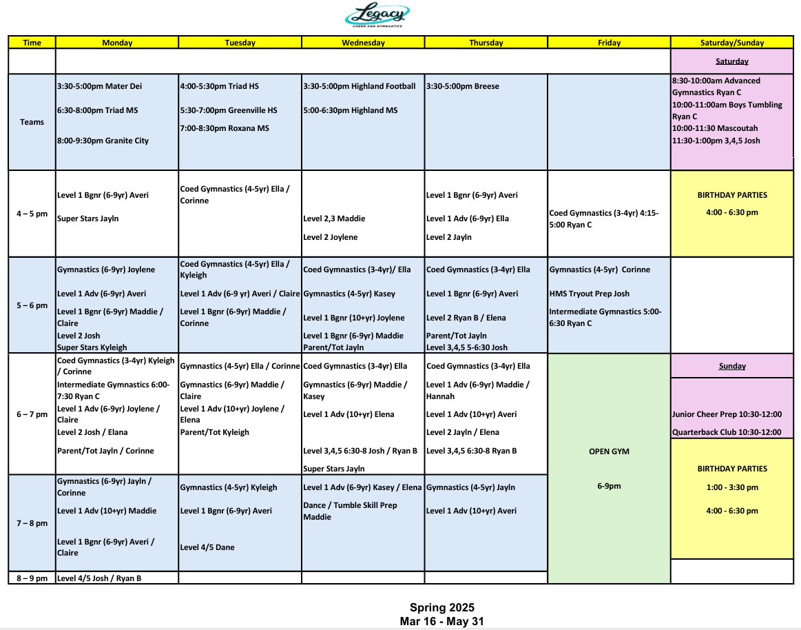 Classes calendar | Highland, IL | LCG