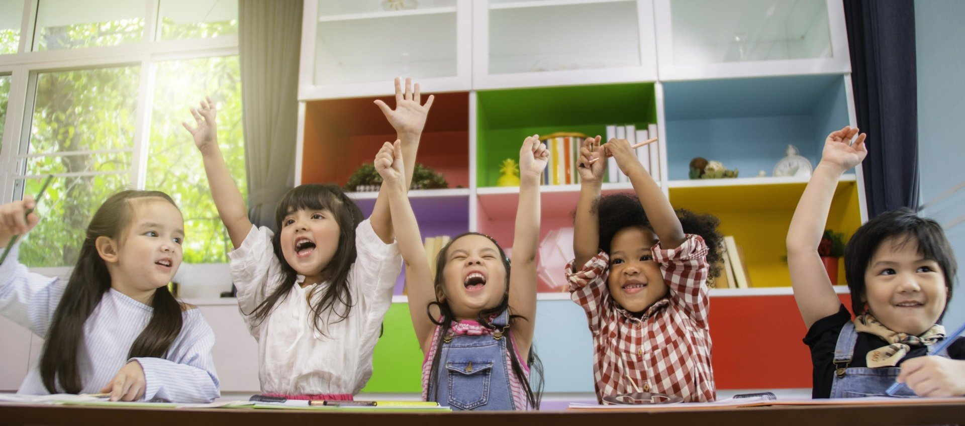 group of preschool kids celebrating