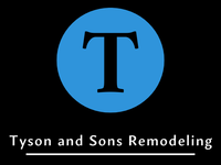 A logo for Tyson and Sons Remodeling with a blue circle