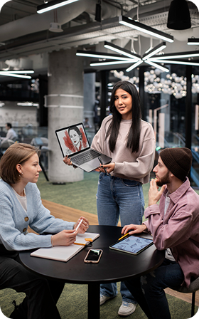 Abstract geometric design in gray, red, and beige; circles, squares, and lines overlap on a dark background.