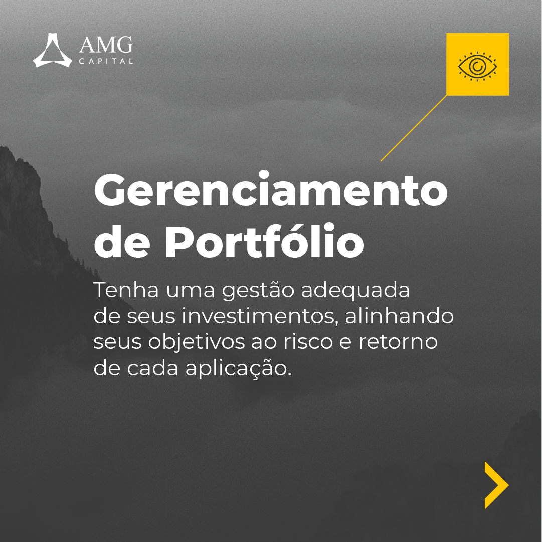 Um anúncio em preto e branco para gerenciamento de portfólio