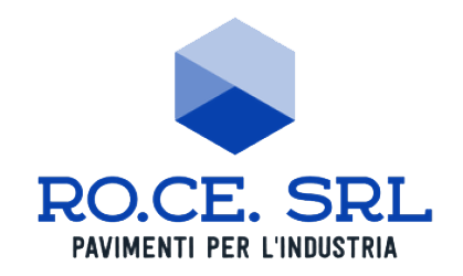 Logo for RO.CE. SRL, a pavimenti (flooring) company, with a blue cube and text: 