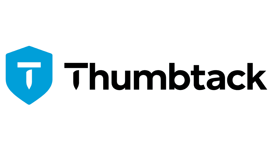 Thumbtack logo: Blue shield with