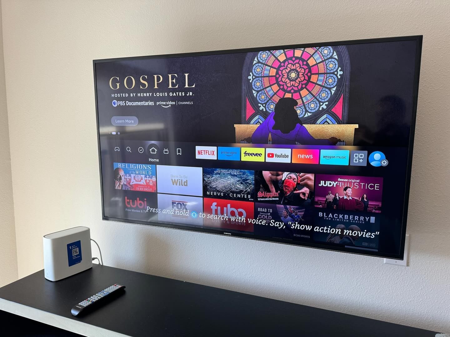 A flat screen tv with gospel on the screen
