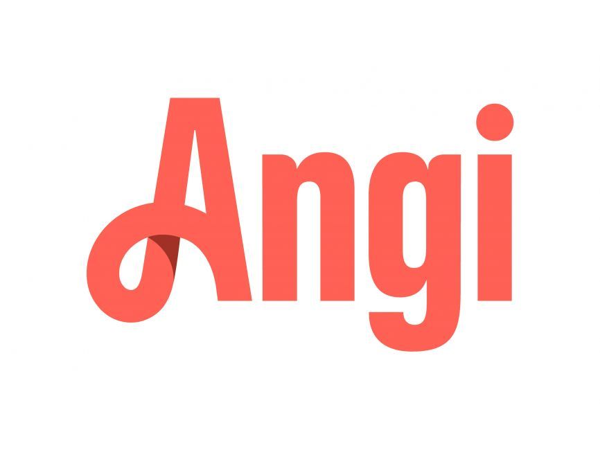 The word angi is written in red on a white background