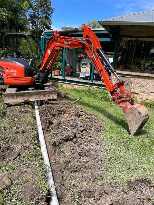 Excavator working on Outside Plumbing— Tim Larkin Plumbing and Excavations in Laurieton, NSW