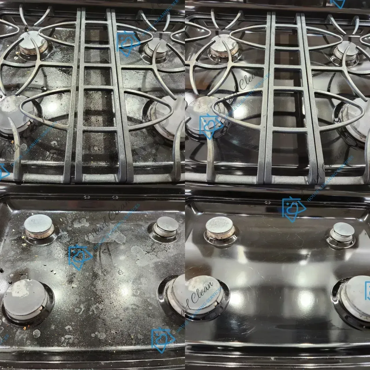 A before and after picture of a stove top oven.