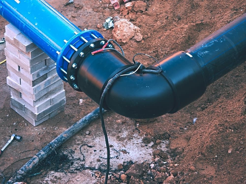 Black Pipe With A Blue Flange Is Connected To A Blue Pipe — Calibre Engineering In Mount Isa, QLD