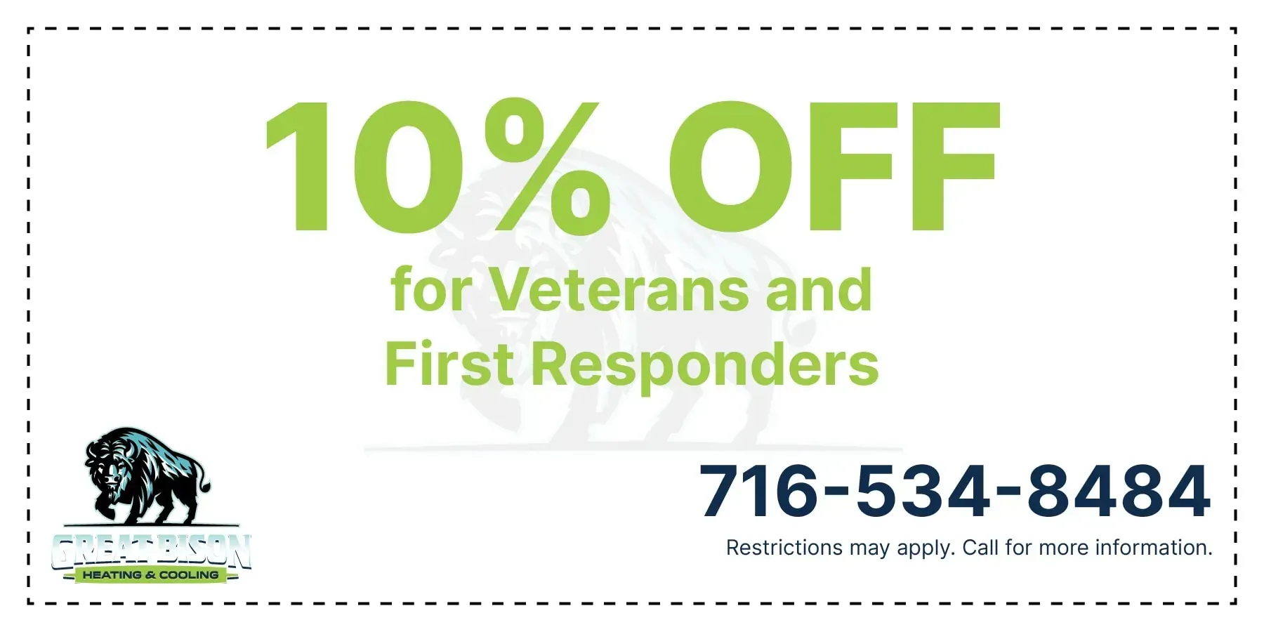 A coupon that says 10 % off for veterans and first responders