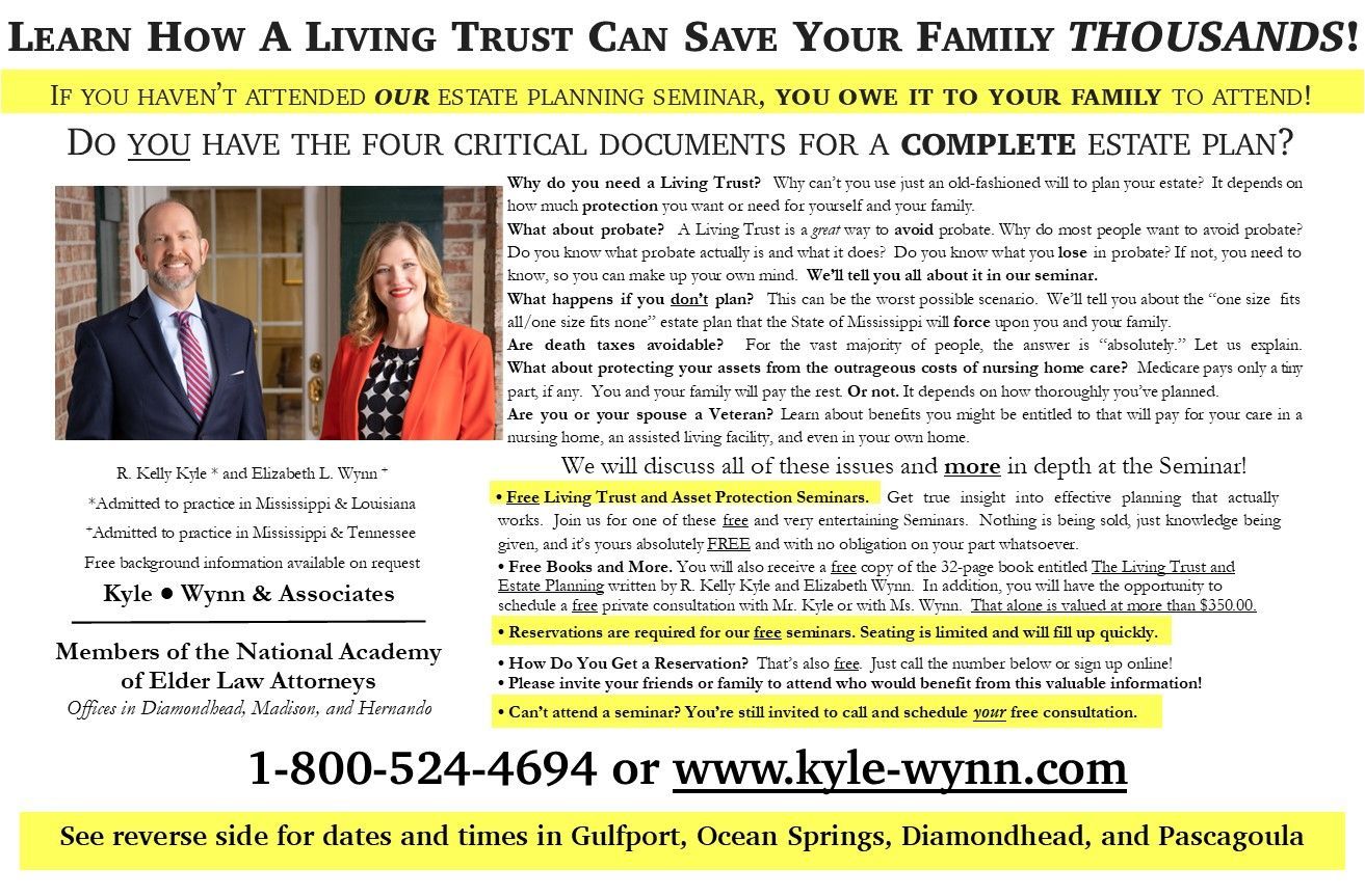 A man and woman are standing next to each other on a page that says learn how a living trust can save your family thousands