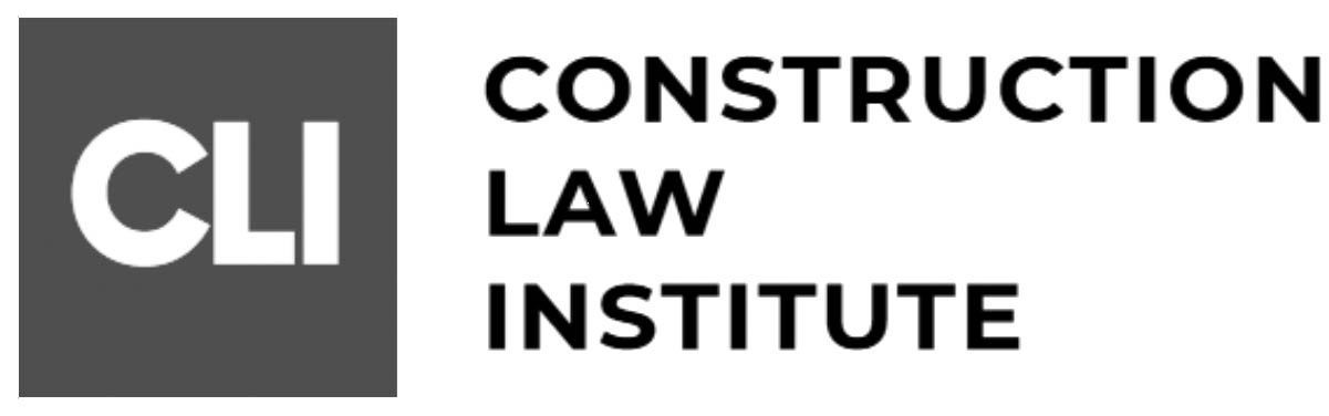 A black and white logo for the construction law institute