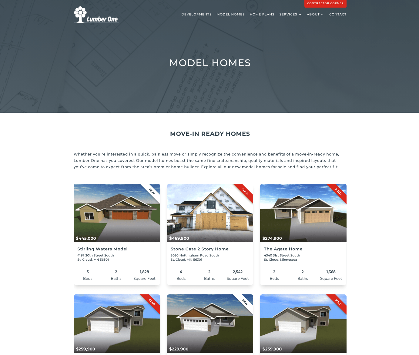 Lumber One Model Homes Website Design