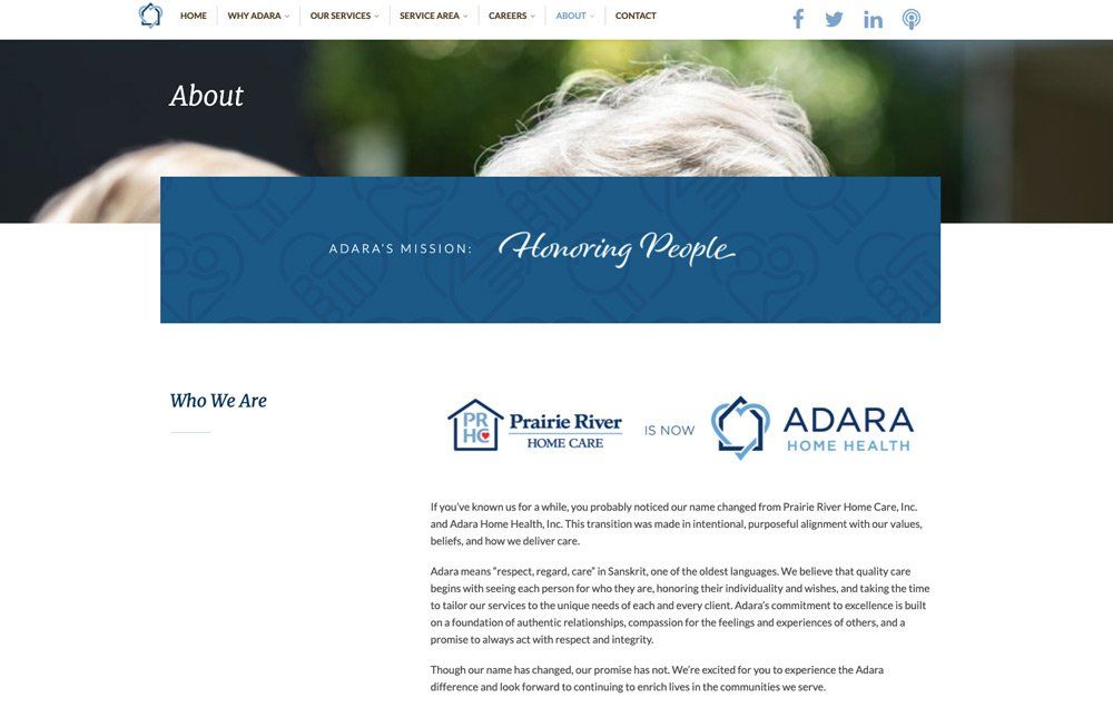Adara About Website Page Design