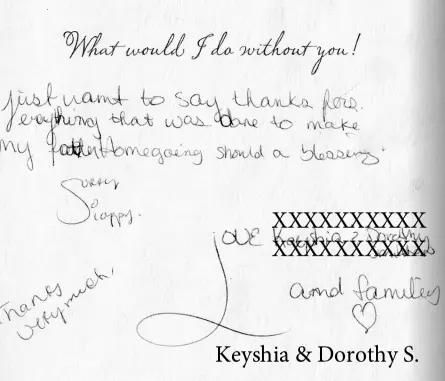 Handwritten thank you note: 