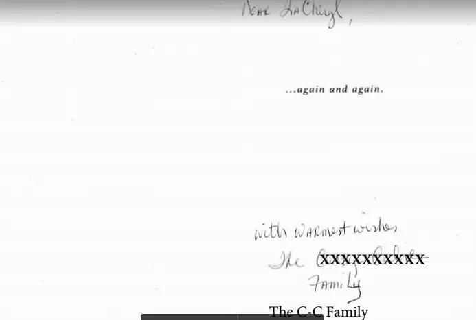 Handwritten card with 