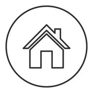 Un icono de casa en un círculo sobre un fondo blanco.