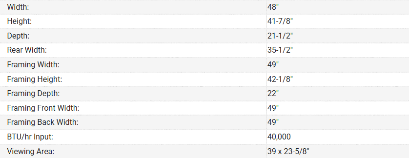 A table showing the measurements of a chair.