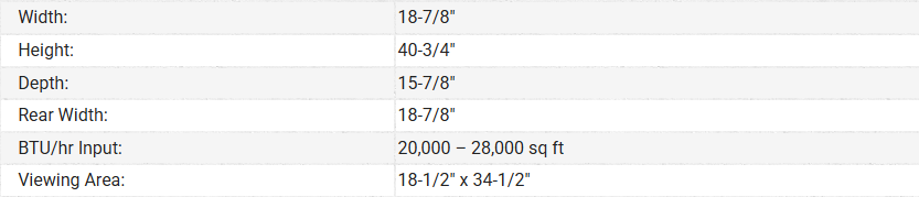 A table showing the height , width , depth , and viewing area of a tv.