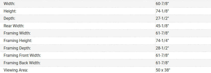 A table showing the measurements of a bicycle frame.
