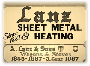A sign that says lanz sheet metal heating on it