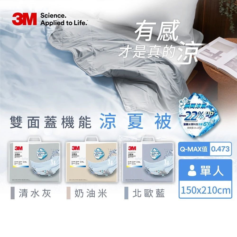3M 雙面蓋涼感機能涼夏被-單人涼被 (北歐藍)