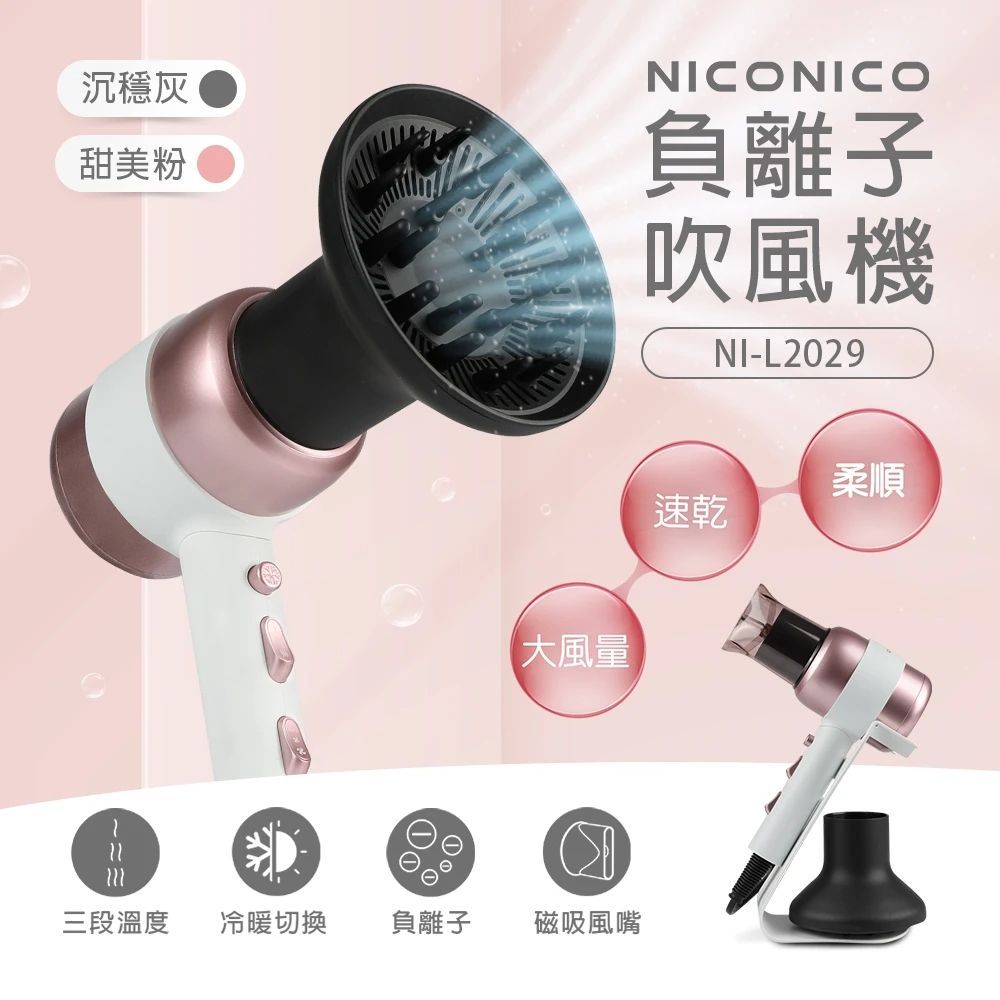 NICONICO 美型負離子吹風機 (NI-L2029) 沉穩灰