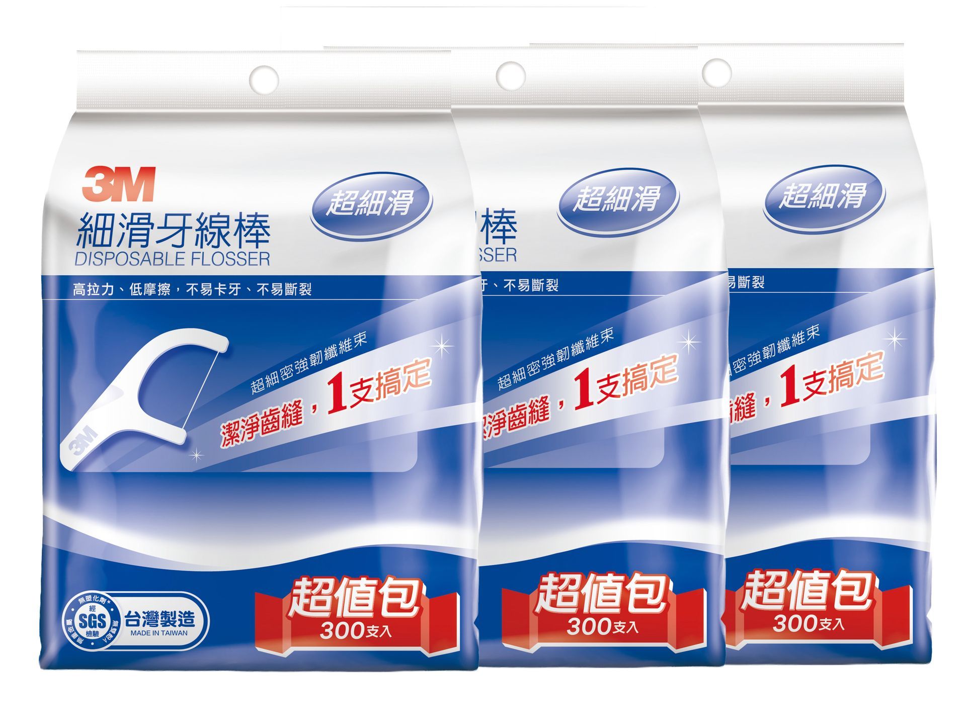 3M 細滑牙線棒-單線補充包 300支 @3入組 共900支
