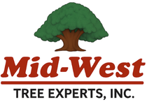 Mid-West Tree Experts, Inc. logo: green tree crown over brown trunk; red text 
