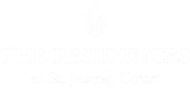 Logo for The Residences at St. Joseph Court; oval with text and a fleur-de-lis.
