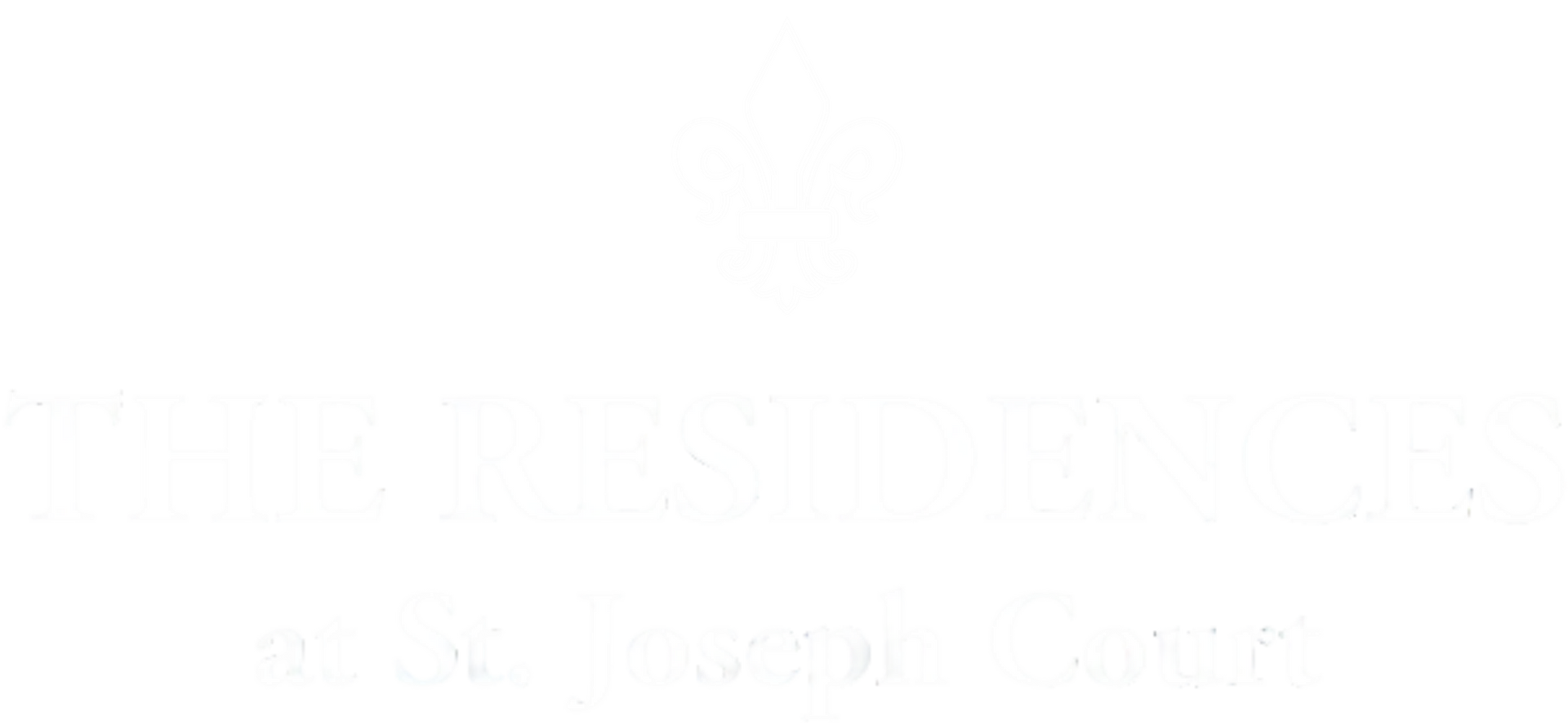 Logo for The Residences at St. Joseph Court; oval with text and a fleur-de-lis.