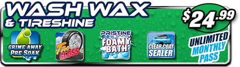 A sign that says wash wax and tireshine for $ 24.99