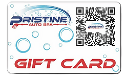 A gift card for pristine auto spa with a qr code on it.