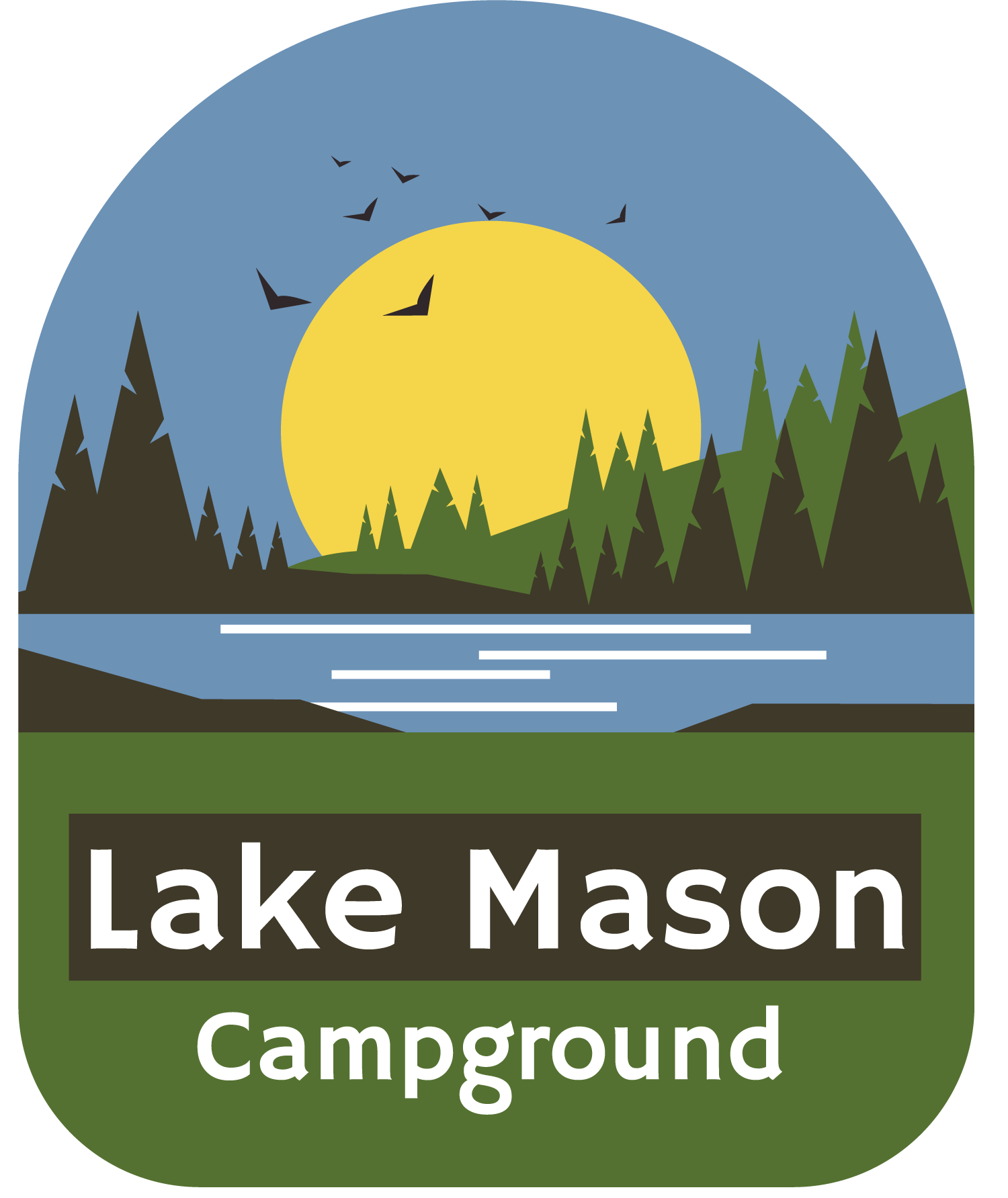 A black and white logo for lake mason campground