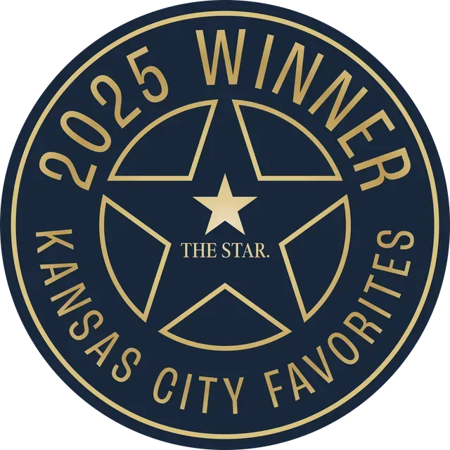 2025 Winner Kansas City Favorites badge. Dark blue circle with gold text and star.