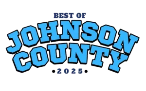 "Best of Johnson County 2025" logo, blue bubble letters outlined in black on white background.