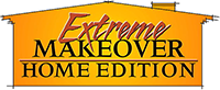 Extreme Makeover Home Edition logo in orange house shape.