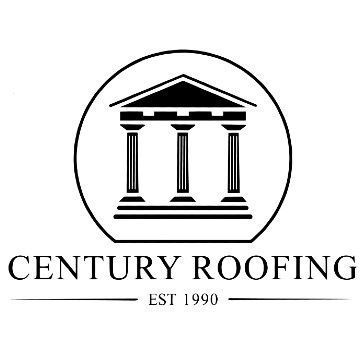 Century Roofing logo: a Greek temple with three columns inside a circle, black text.