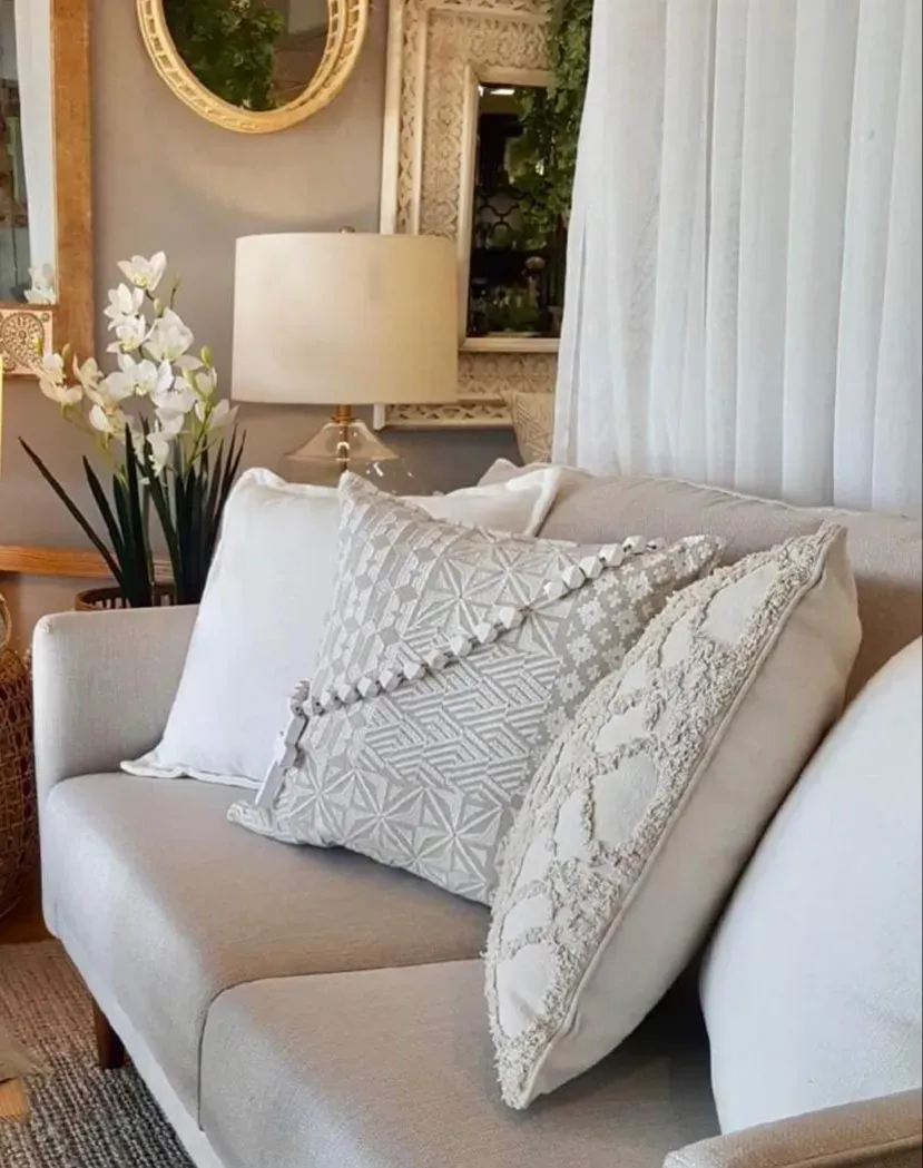 White Sofa With White Pillow And Rosary | Cleveland, QLD | Miraje Home Decor & Soft Furnishings