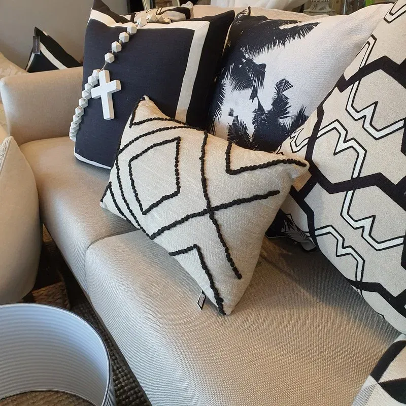 Sofa With Cream And Blue Color Pillow And White Rosary | Cleveland, QLD | Miraje Home Decor & Soft Furnishings