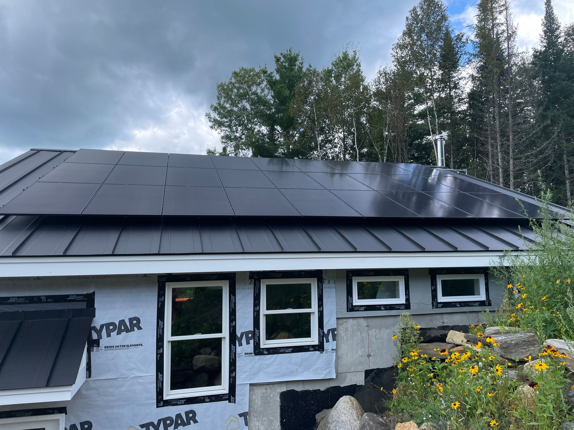 Newly built residence with solar panels installed on the roof
