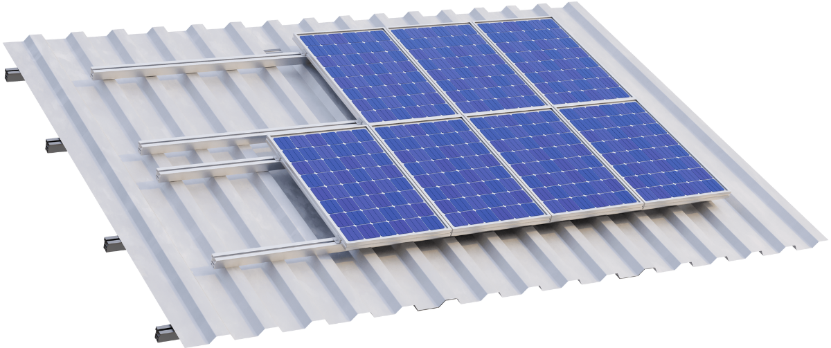 Solar panels on a piece of metal roofing