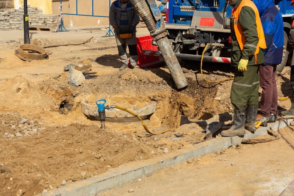 Workers Operating a Red Excavator at a Muddy Construction Site — Fud's Concreting In Bowen, QLD