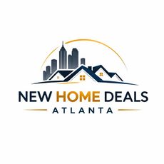 New Home Deals Atlanta logo with city skyline, roofline, and gold arc on white background