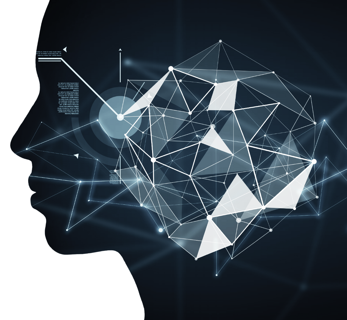 A silhouette of a person 's head with a geometric structure coming out of it